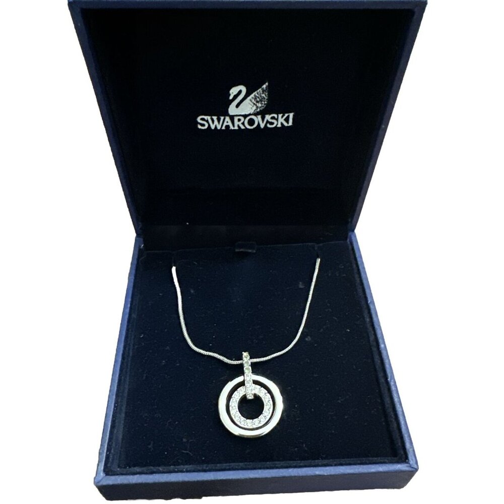 Swarovski Circle Top Pendant Snake Chain Necklace  In Box
